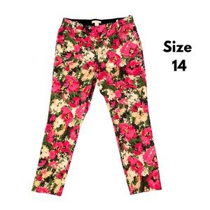 H&M Womens Dress Pants Sz 14 Large Mid Rise floral pink green cropped #221